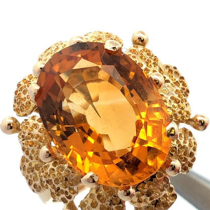 14K Yellow Gold Oval Orange Citrine November Anniversary Statement Cocktail Ring