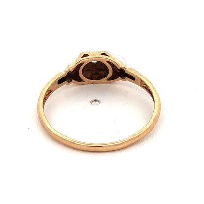 Vintage 10K Yellow Gold Round Diamond Solitaire Square Top Engagement Ring