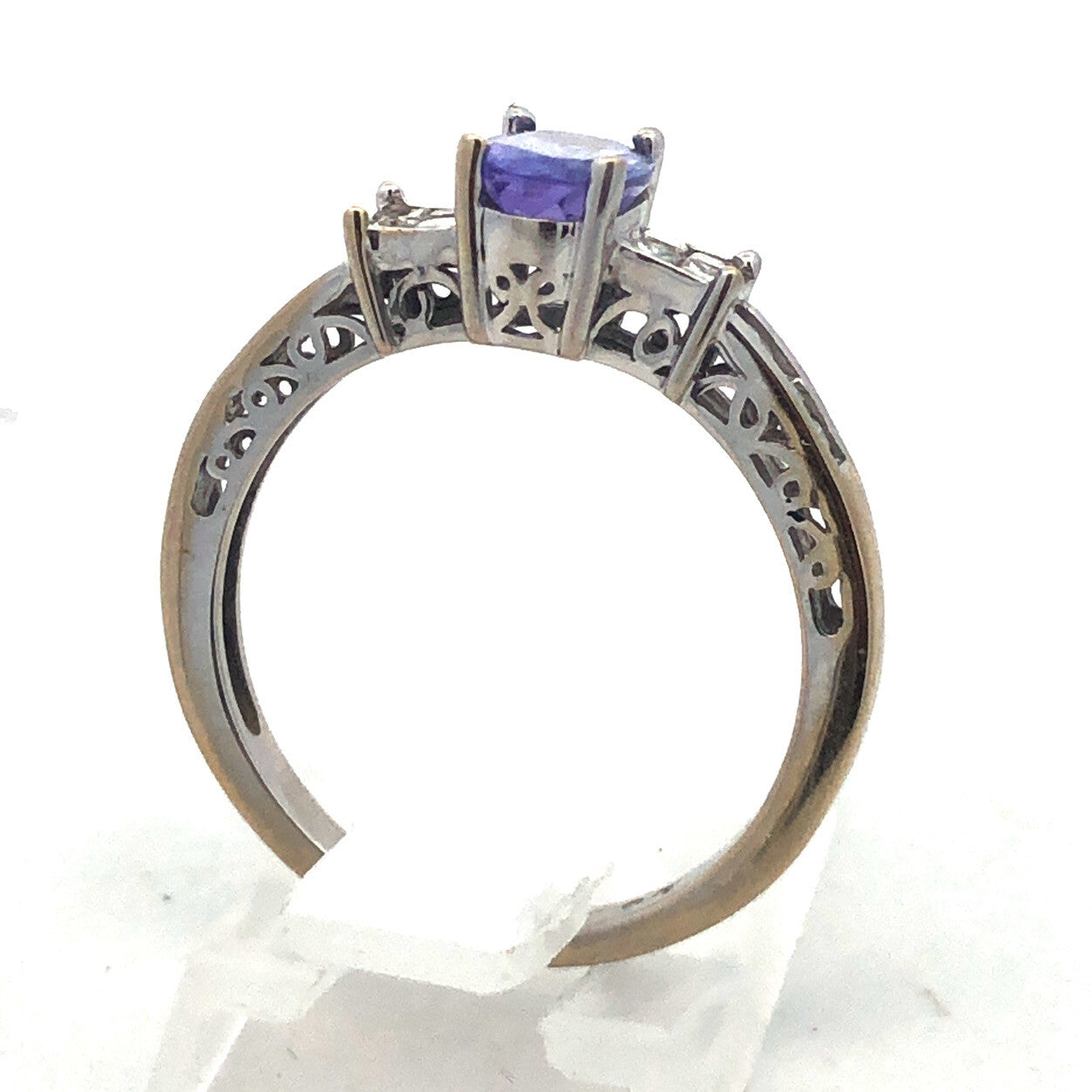 Retro 14K White Gold Tanzanite Diamond Engagement Anniversary Cocktail Ring