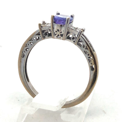 Retro 14K White Gold Tanzanite Diamond Engagement Anniversary Cocktail Ring