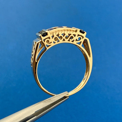 Designer THL 10K Yellow Gold Amethyst Sapphire Accented Bar Dome Ring