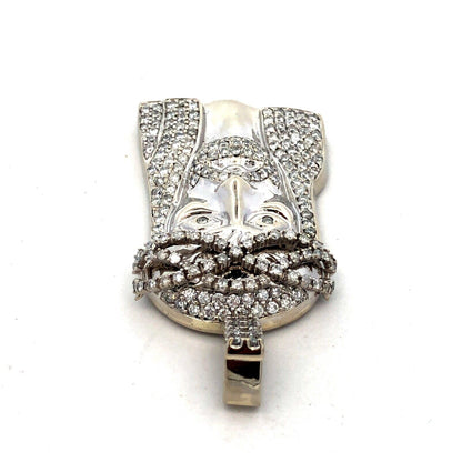 14K White Gold Round Pave Diamond Jesus Christ Face Statement Pendant