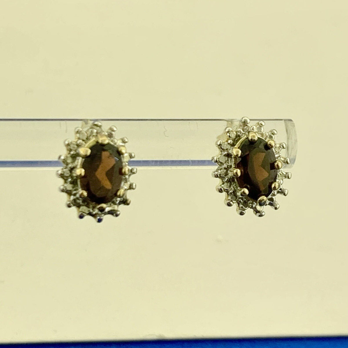 Designer 925 Sterling Silver Vermeil Two Tone Oval Garnet Diamond Stud Earrings