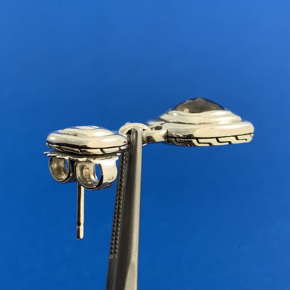 John Hardy 925 Sterling Silver Cushion Cut Smoky Quartz Dangle Drop Earrings