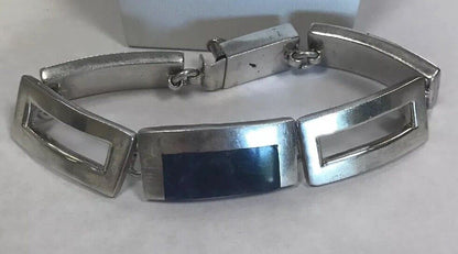 Vintage Taxco Mexico Sterling Silver 925 Lapis Lazuli Modernist Panel Bracelet