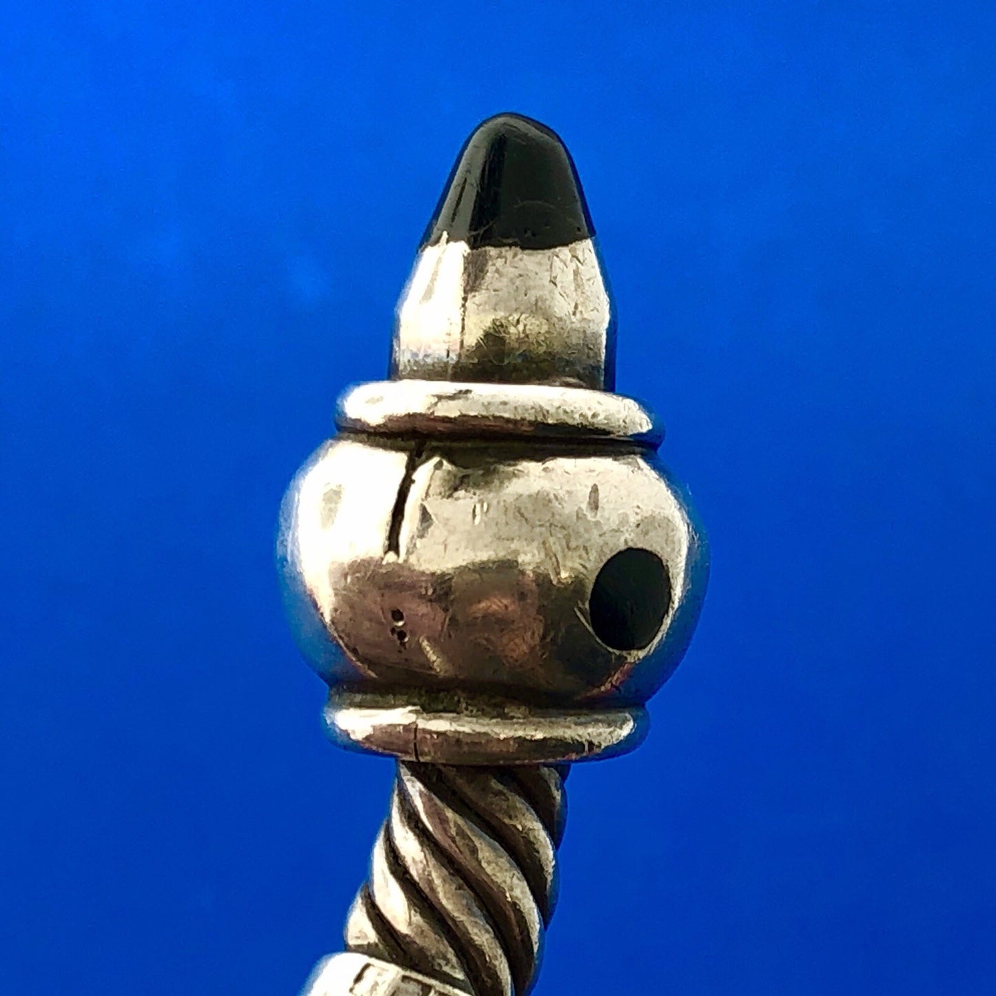 Vintage Taxco Mexico AT Sterling Silver Black Onyx Cable Statement Cuff Bracelet