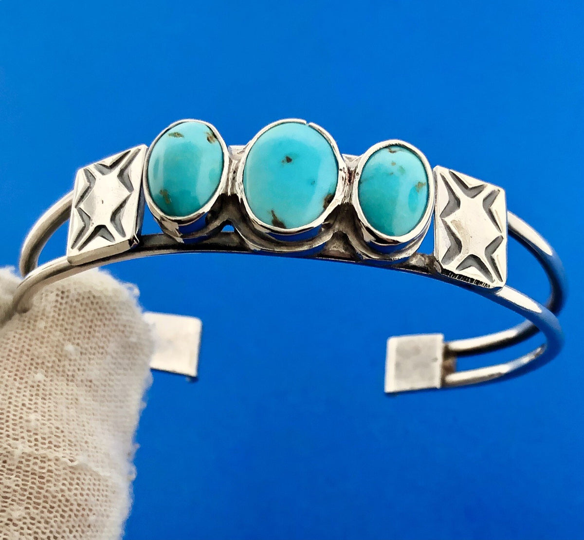 Native American Artisan Sterling Silver Sleeping Beauty Turquoise Cuff Bracelet