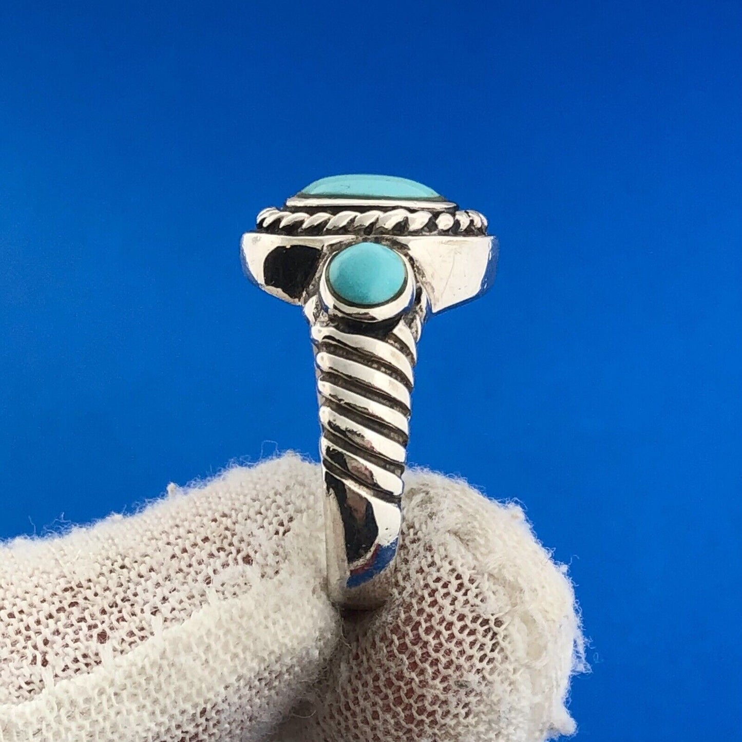 Designer 925 Sterling Silver Turquoise Cabochon Balinese Style Ring