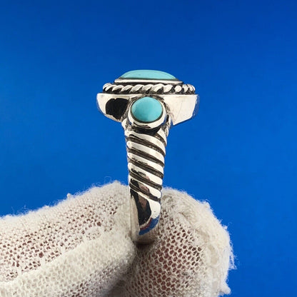Designer 925 Sterling Silver Turquoise Cabochon Balinese Style Ring