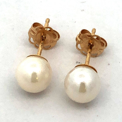 Jacmel Mauritius JCM 14K Yellow Gold Pearl Solitaire Wedding Day Stud Earrings
