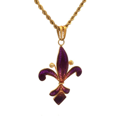 Milor 925 Sterling Silver Vermeil Purple Enamel Fleur De Lis Adjustable Necklace