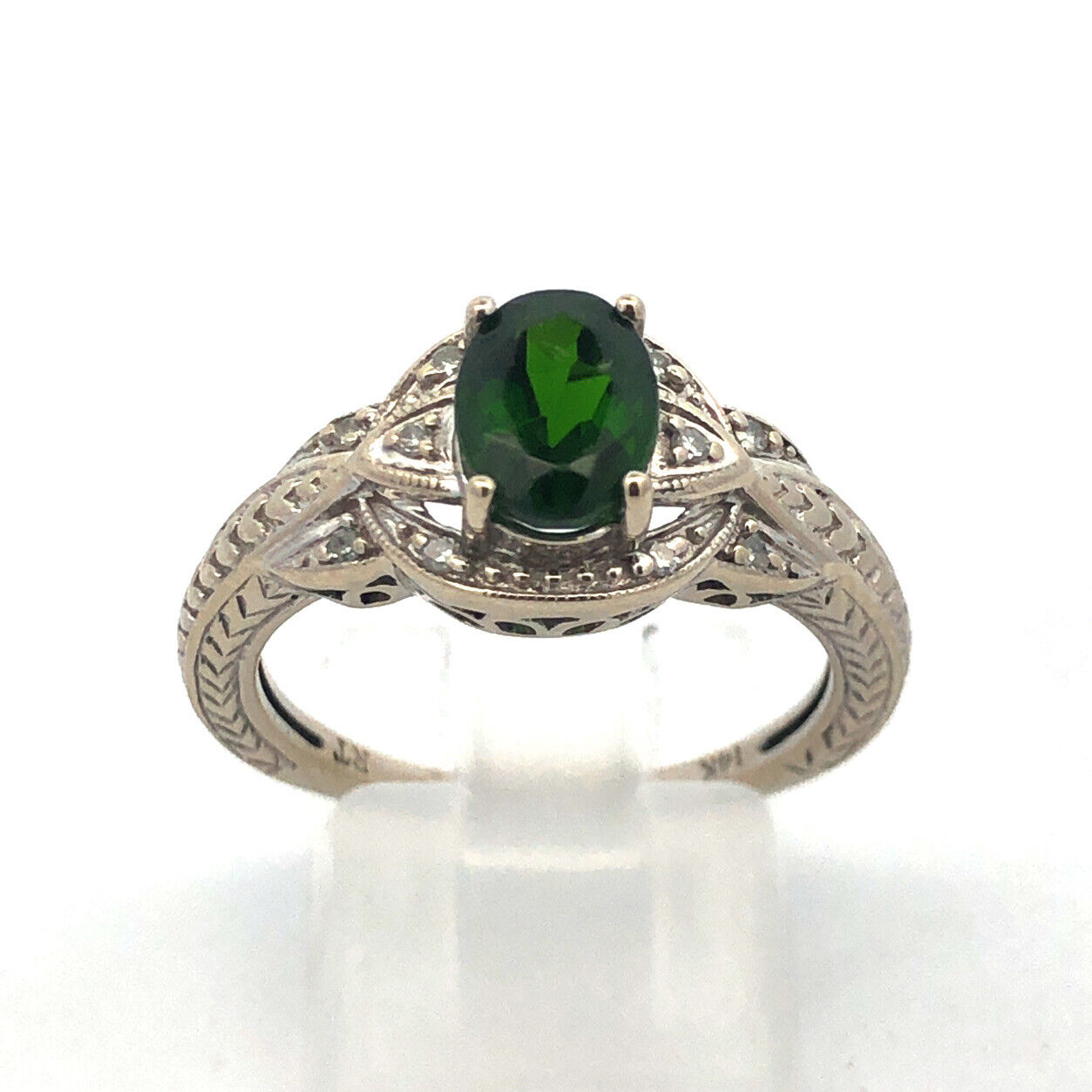 Designer RT 14K White Gold Oval Green Tourmaline Diamond Accented Ring