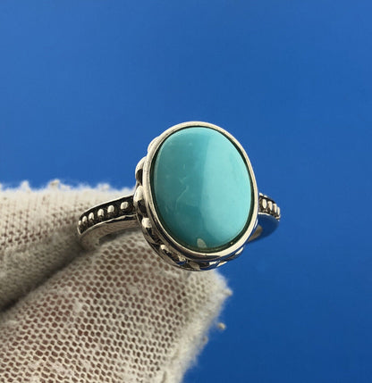 Designer China Sterling Silver Oval Sleeping Beauty Turquoise Cocktail Ring