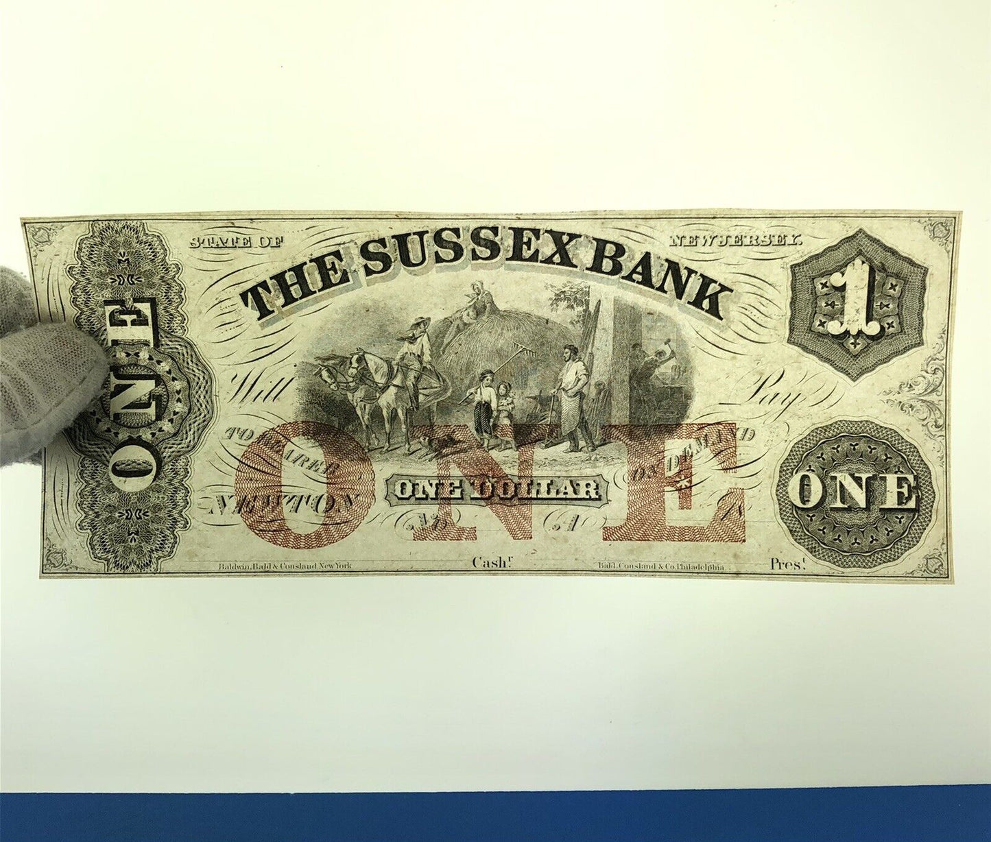 1850 $1 The Sussex Bank Newton New Jersey Obsolete Remainder Currency Note