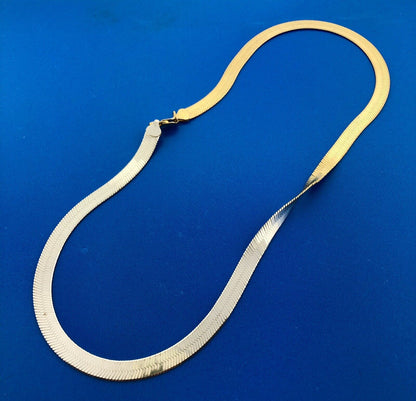 Designer Milor Italy Sterling Silver Vermeil Two Tone Herringbone Chain Necklace