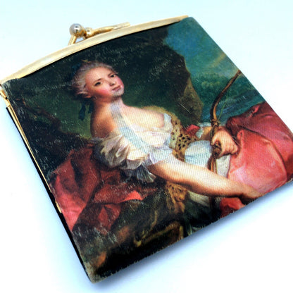 Vintage Italy Rococo French Garden Scene Silk Screen Kiss Lock Coin Change Purse