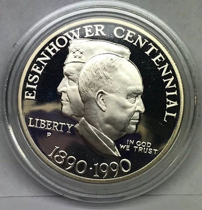 1990 P United States Eisenhower Centennial Commemorative Proof Silver $ OMP/COA