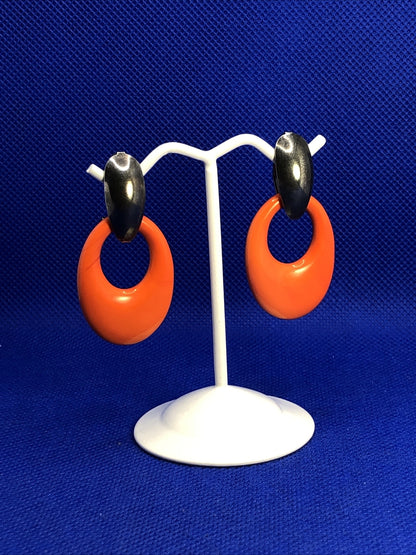 1980's Interchangeable Lucite Mixed Colors Oval Earrings and Matching Rings Lot