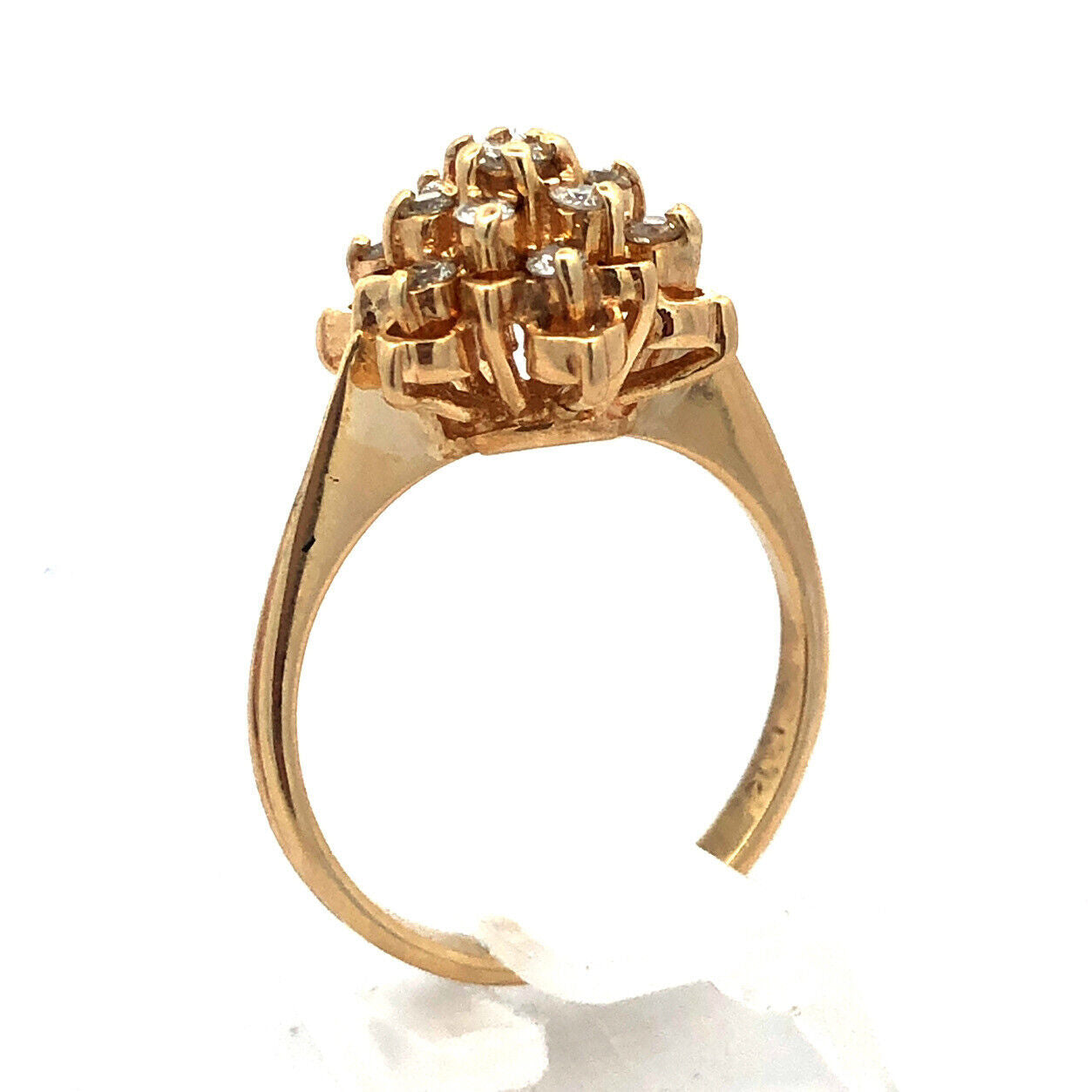 Vintage 14K Yellow Gold Round Diamond Cluster Flower Cocktail Ring