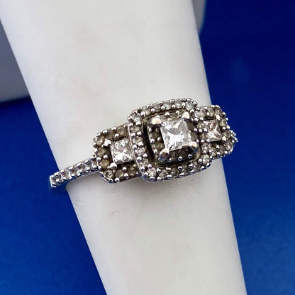 14K White Gold Princess Diamond Trio Halo Engagement Bridal Ring