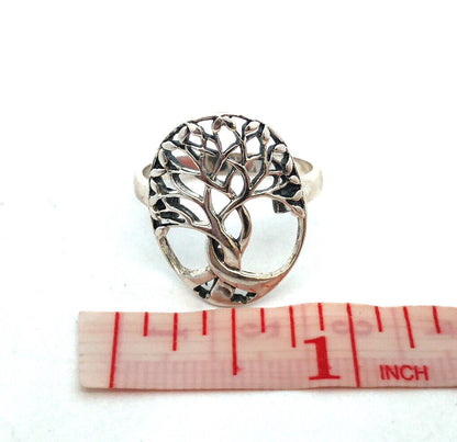 925 Sterling Silver Vintage Tree of Life Nature Modernist Oval Statement Ring