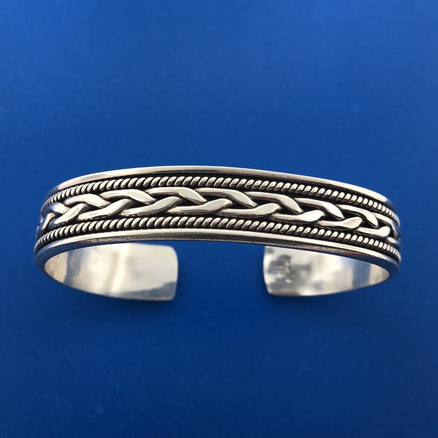 Mexico Sterling Silver 925 Needlepoint Basket Weave Design Cuff Bracelet