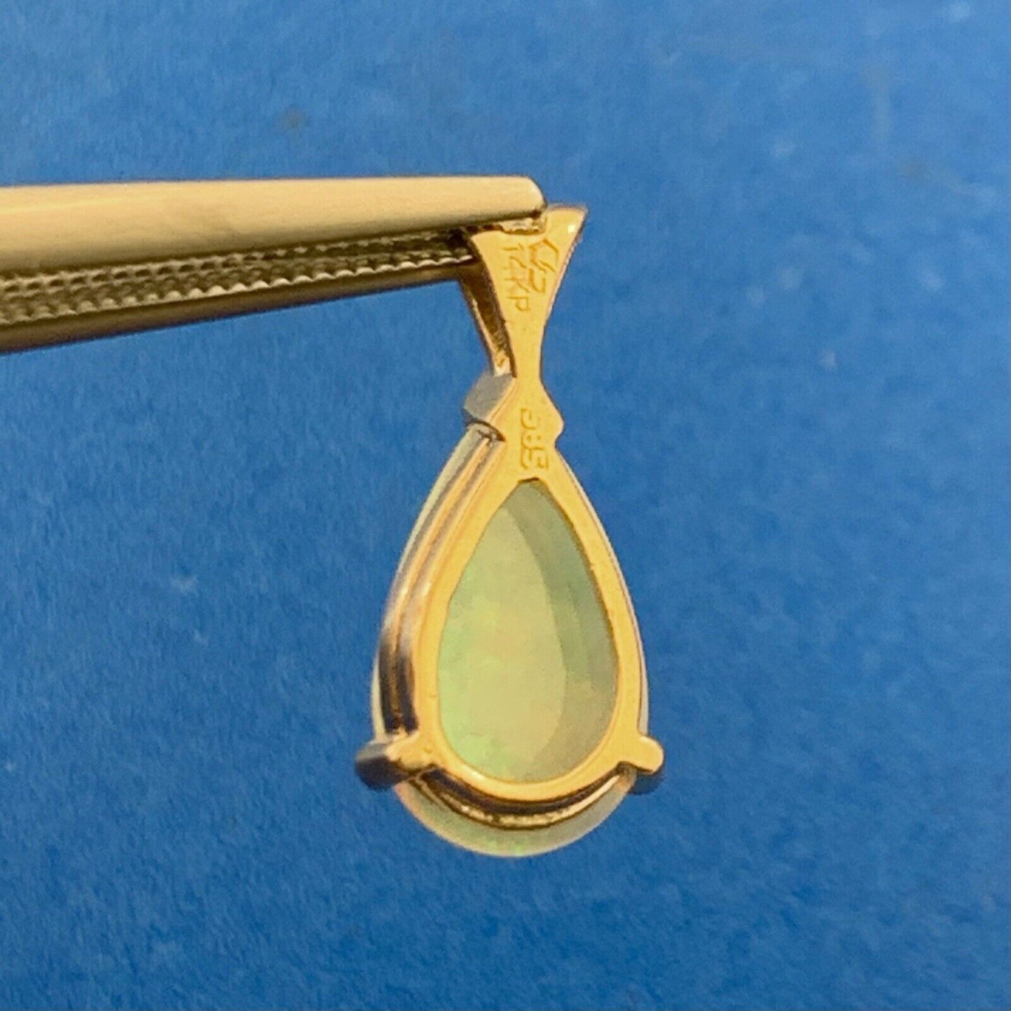 Designer 14K Yellow Gold Pear Opal Cabochon Diamond Accented Teardrop Pendant