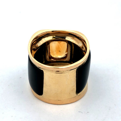 Unusual 14K Yellow Gold Oval Citrine Black Statement Cigar Band Ring