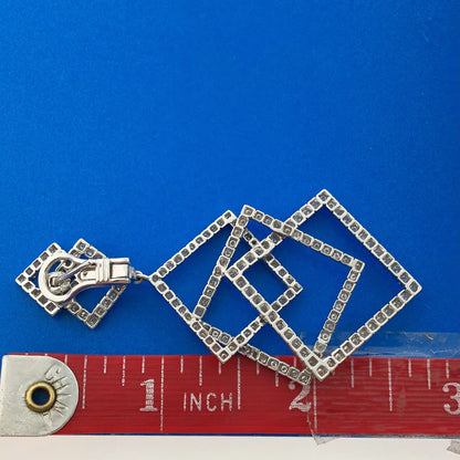 Statement Modernist 18k White Gold Geometric Diamond Linked Square Drop Earrings