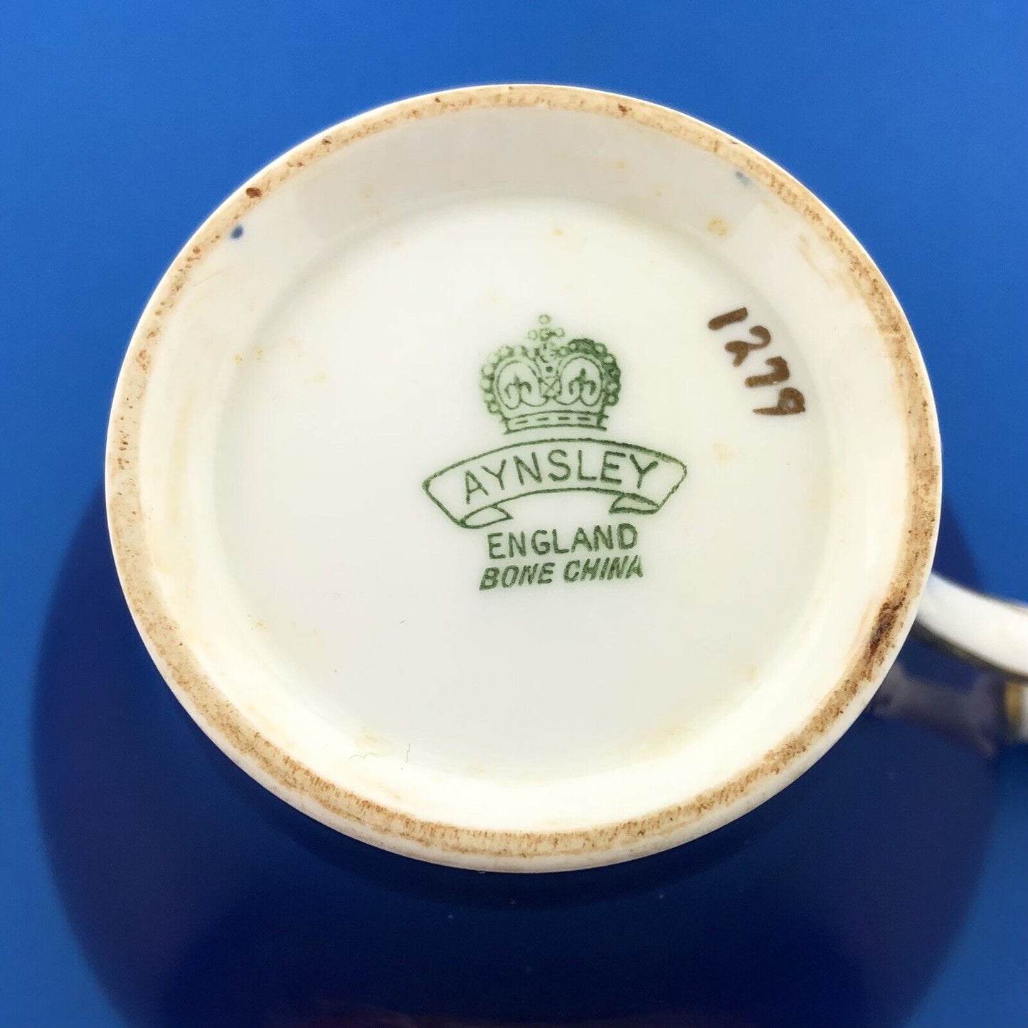 Aynsley English Bone China Cobalt Blue Gold Floral Vine Star Design Cup/Saucer