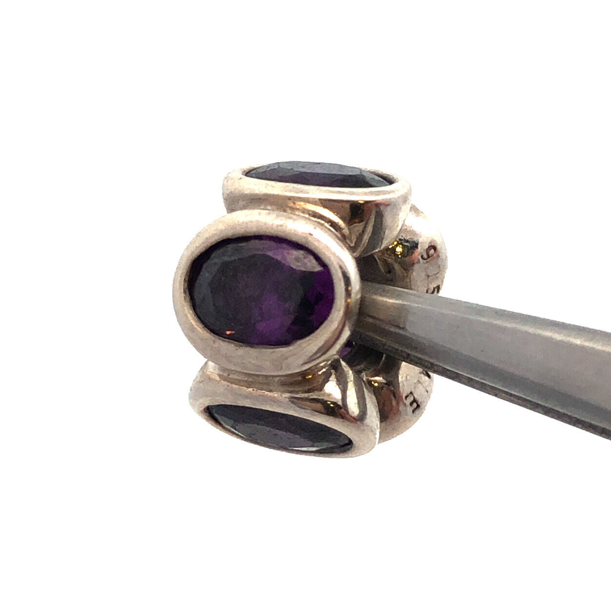 PANDORA ALE 925 Sterling Silver Oval Amethyst Oval Lights Spacer Charm 790311
