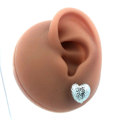 Designer Milor Italy 14K White Gold Textured Heart Stud Earrings