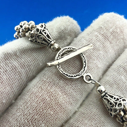 Elegant 925 Sterling Silver Pearl Solitaire Ball Bead Snake Toggle Bracelet