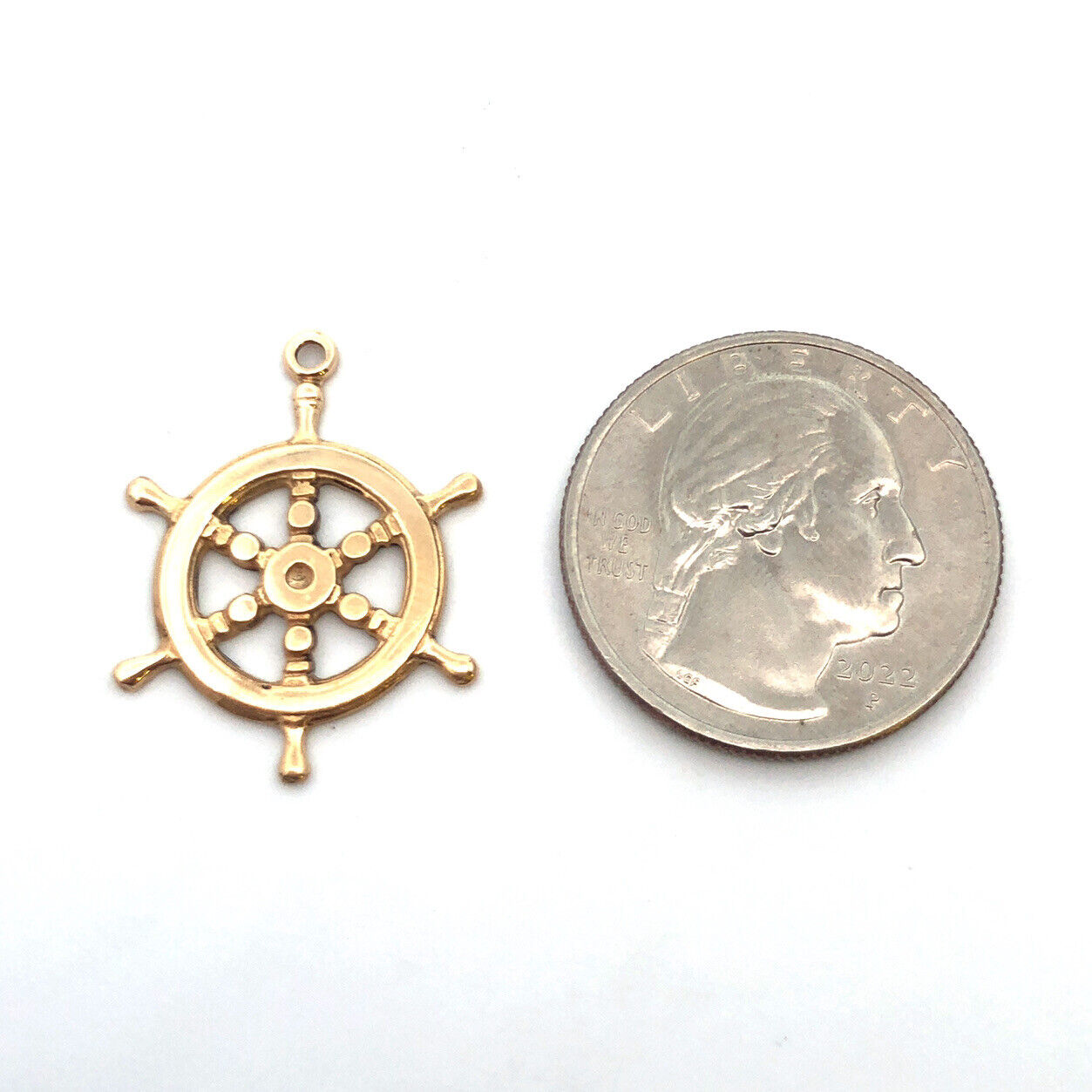 14K Yellow Gold Round Ship Wheel Nautical Sailing Ocean Charm Pendant