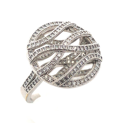 925 Sterling Silver Cubic Zirconia CZ Round 3D Swirl Swag Statement Ring