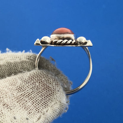 Native American Artisan Sterling Silver Coral Turquoise Rectangle Statement Ring
