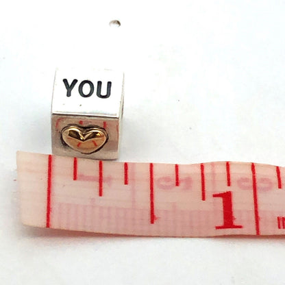 PANDORA 925 14K Gold 790200 Retired I Love You Heart Cube Slide Bracelet Charm