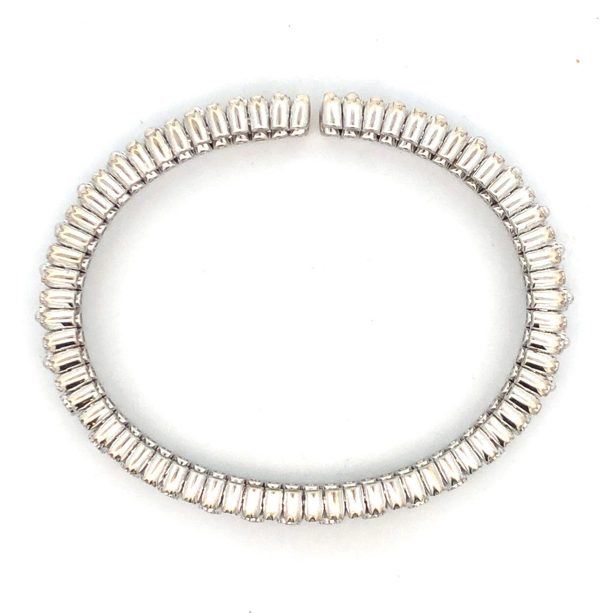 14K White Gold Round Diamond Stackable Statement Cuff Bracelet