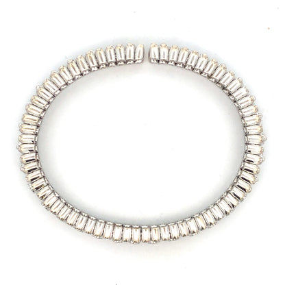 14K White Gold Round Diamond Stackable Statement Cuff Bracelet