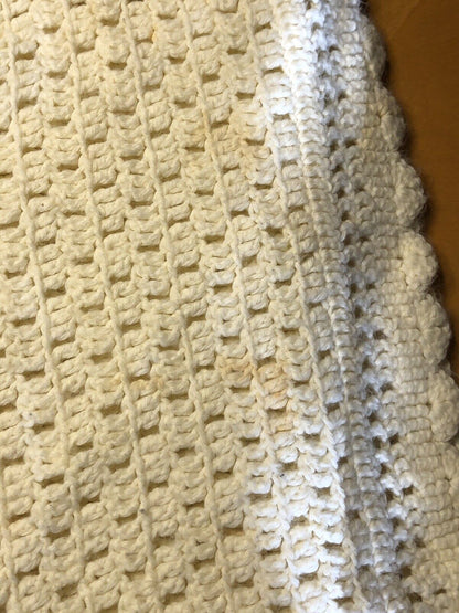 Hand Crocheted Knited Cream Colored Unisex Square Baby's Blanket