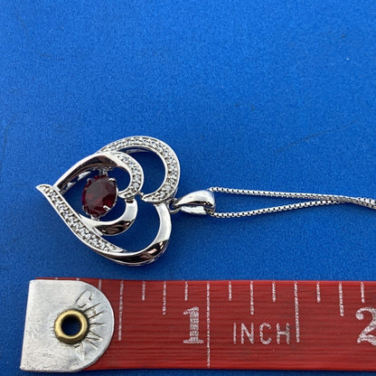 Designer Sterling Silver Red Spinel Diamond Accent Double Heart Pendant Necklace