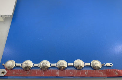 Vintage TSM 925 Sterling Silver Ethnic Animals Native Round Panel Bracelet