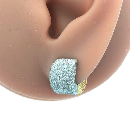 Designer 18K Yellow White Gold Brilliant Textured Huggy Hoop Earrings