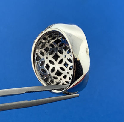 Estate JD 925 Sterling Silver Pave Black White Cubic Zirconia Dramatic Dome Ring