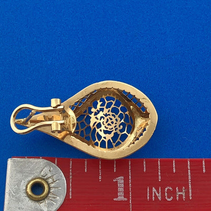Gorgeous Italian 18k Yellow Gold Openwork Floral Concave Omega Back Earrings