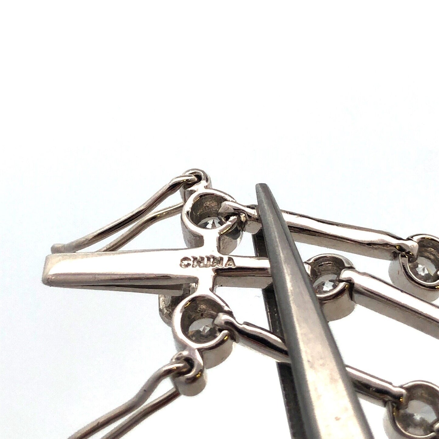 Designer FAS 925 Sterling Silver CZ Station Three Strand Bar Link Bracelet