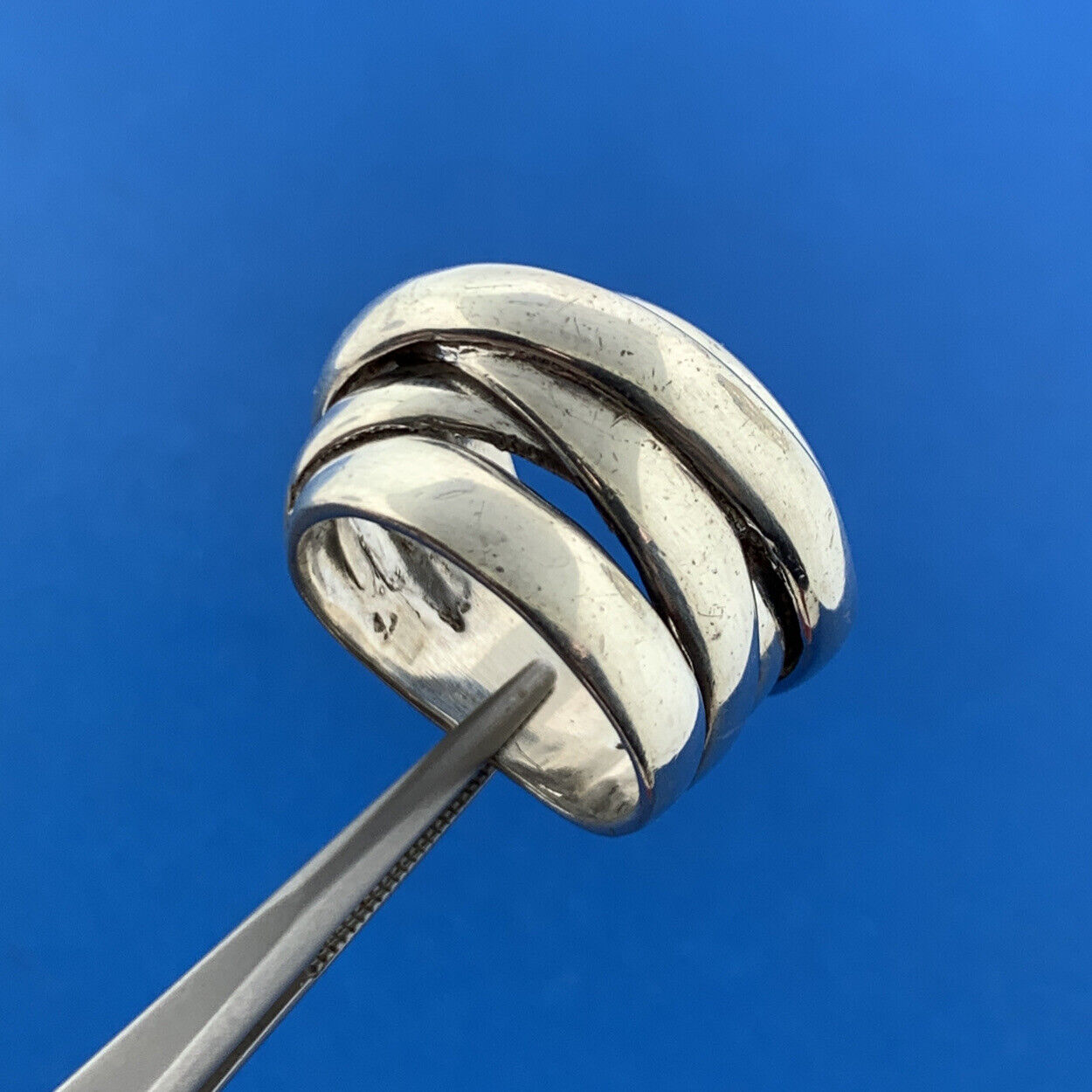 Vintage 925 Sterling Silver Bypass Circles Modernist Infinity Knot Band Ring