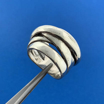 Vintage 925 Sterling Silver Bypass Circles Modernist Infinity Knot Band Ring