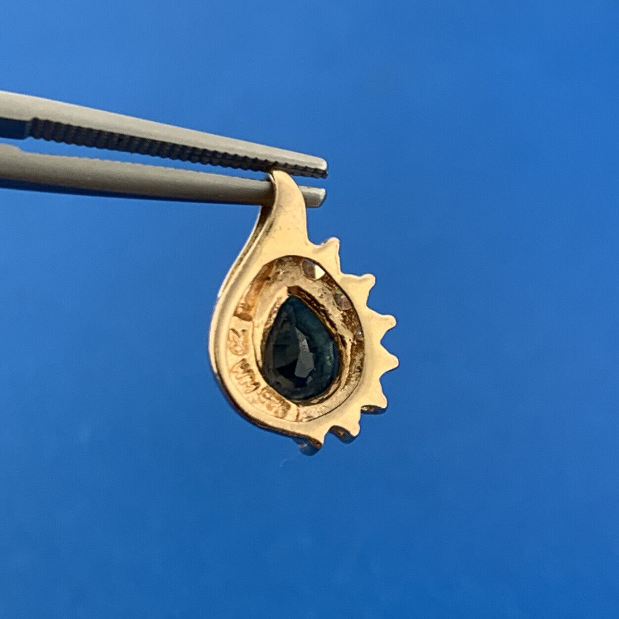 Designer 925 Sterling Silver Vermeil Blue Pear Shaped Cubic Zirconia CZ Pendant