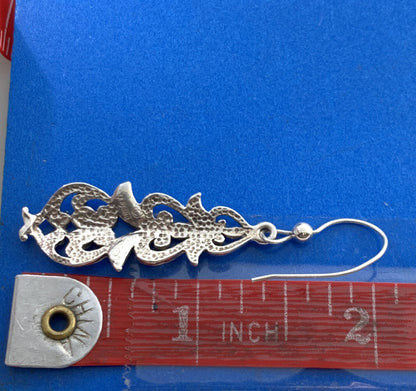 Designer 925 Sterling Silver Floral Leaf Nature Dangle Hook Earrings